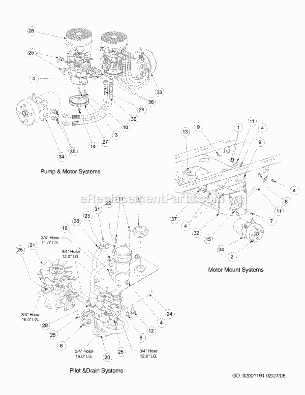 Hydro Hose And Pump Assembly Diagram and Parts List for M72-GN33 53CB5FJZ750 Cub Cadet Sprayer